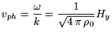 $\displaystyle v_{ph}=\frac{\omega}{k}=\frac{1}{\sqrt{4 \pi \rho_0}}H_y$
